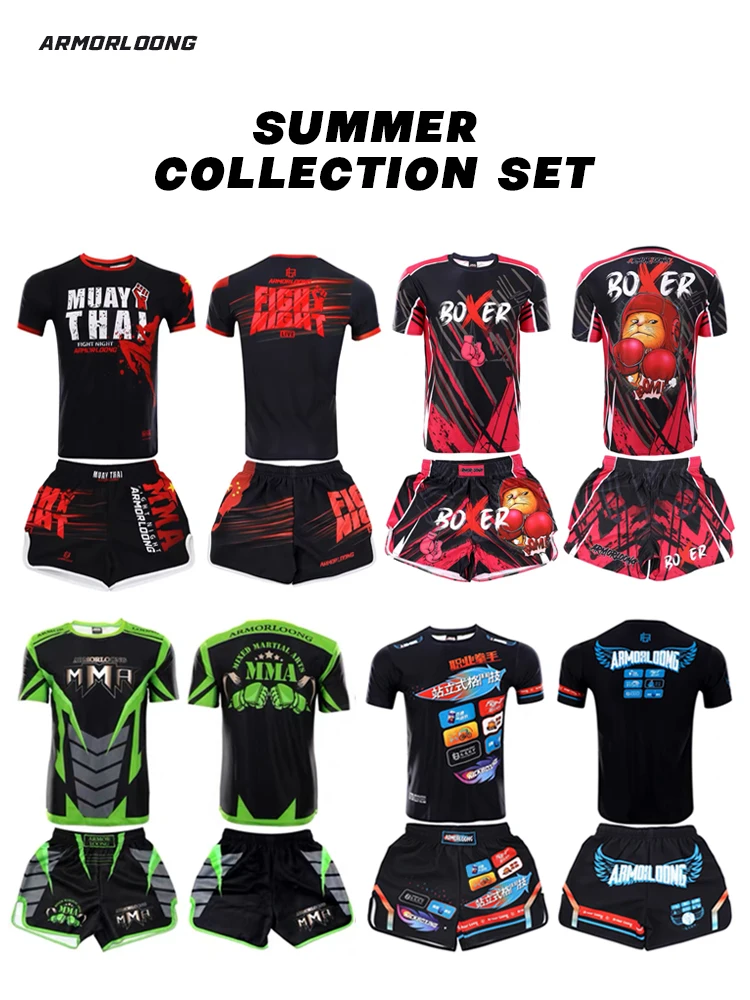 Club Gathering Customized Logo T-shirt Boxing Muay Thai Jujutsu Sports Competition Fitness MMA Sports Set