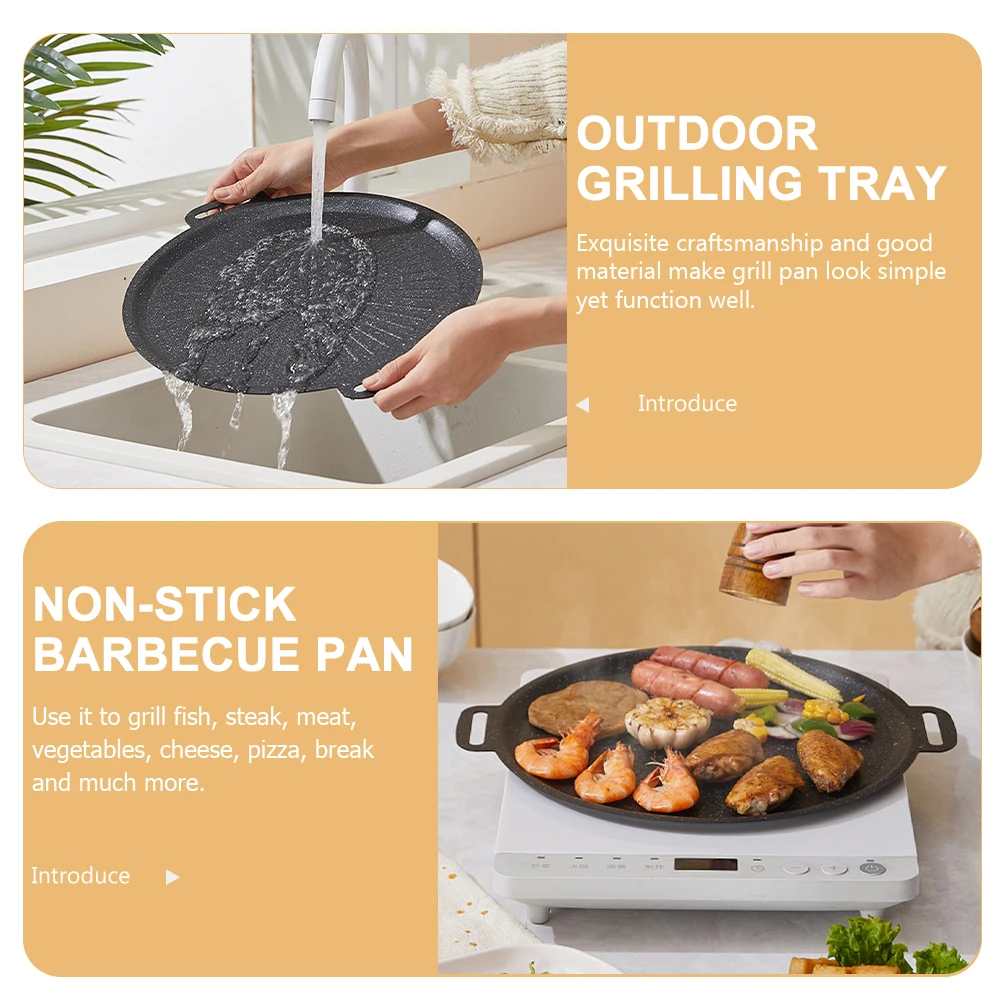 

Multi-Use Outdoor Grill Pan Nonstick Iron Grilling Tray Bbq Accessories Camping Meat Vegetable Pizza Tool Cooking Pan