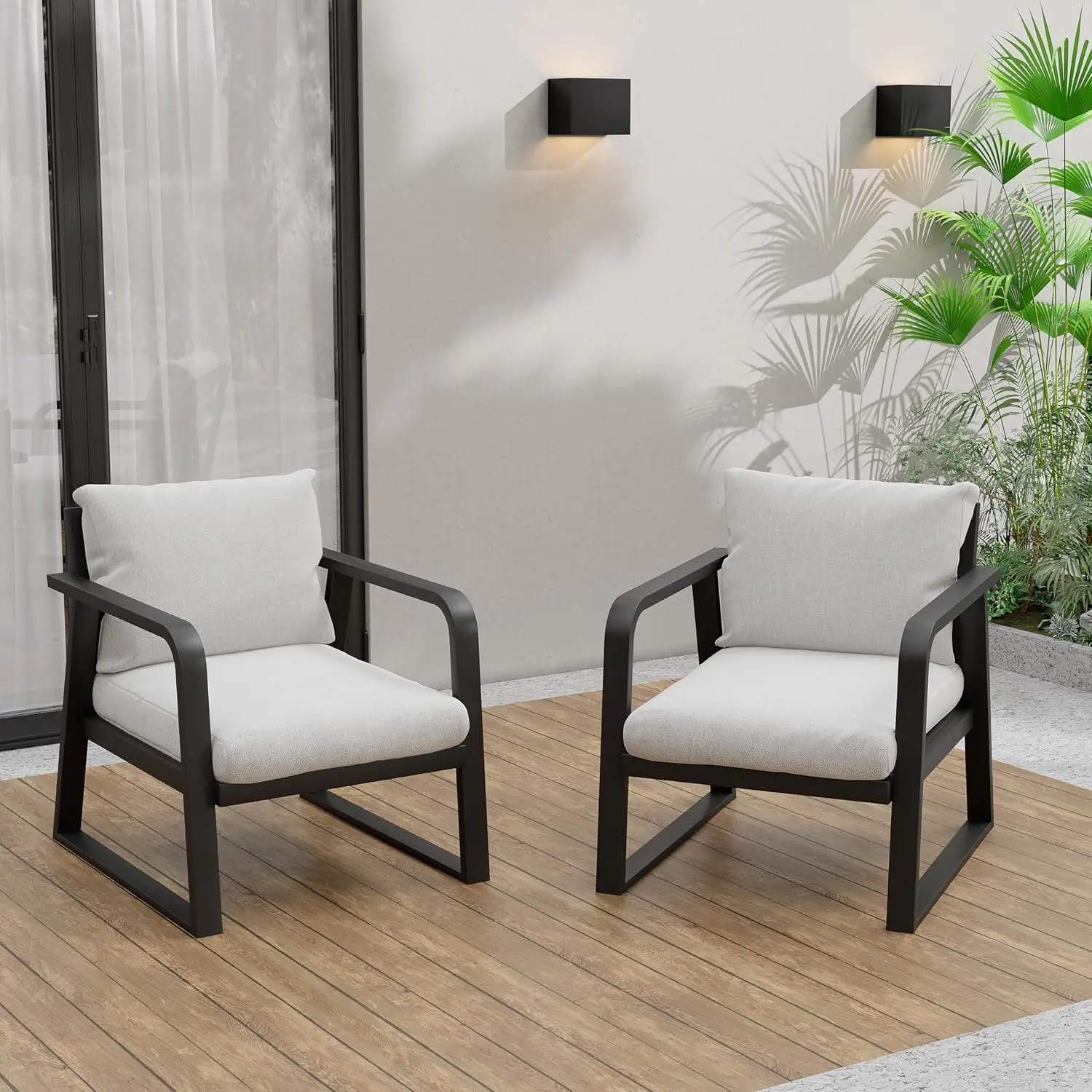 

2 Piece Aluminum Outdoor Chair Set, Patio Fixed Chairs, All Weather Metal Sofa Chair for Patio, Porch, Deck, Bistro(Silver Gray)