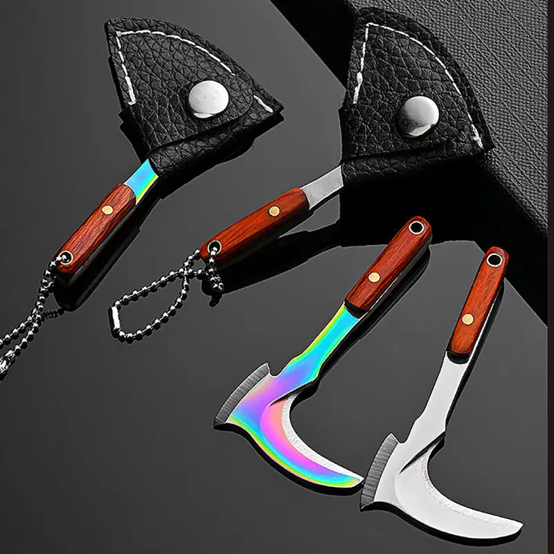 Fade Titanium Keychain Knife Sickle Stainless Steel Sharp Blade Mini Axe Outdoor Camping Survival Tool EDC