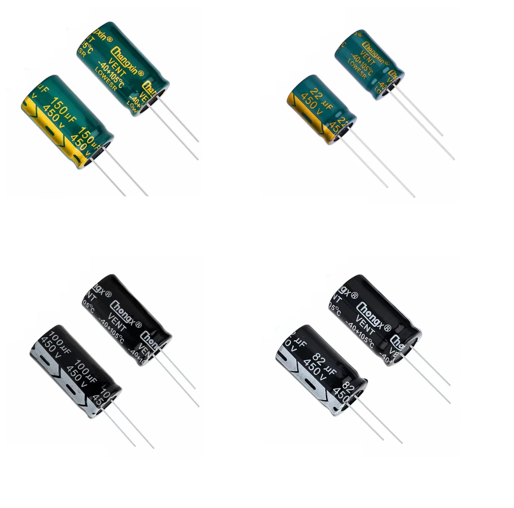 450V DIP High Frequency Aluminum Electrolytic Capacitor 1uF 2.2uF 3.3uF 4.7uF 6.8uF 8.2uF 10uF 15uF 22uF 33uF 47uF 56uF 68uF