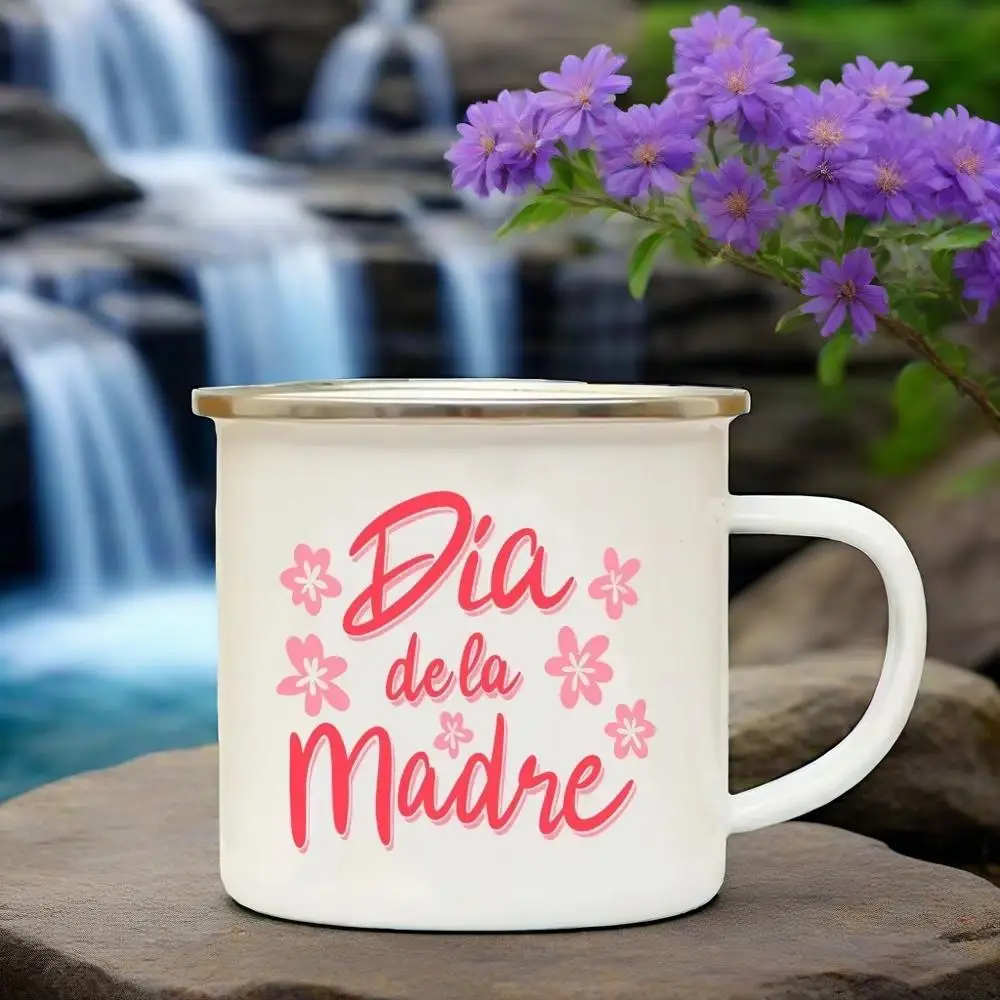 Taza con estampado español para el día de la madre, tazas de café creativas con asa, taza esmaltada, tazas divertidas simples para el hogar, taza para té, vajilla, cerveza bonita