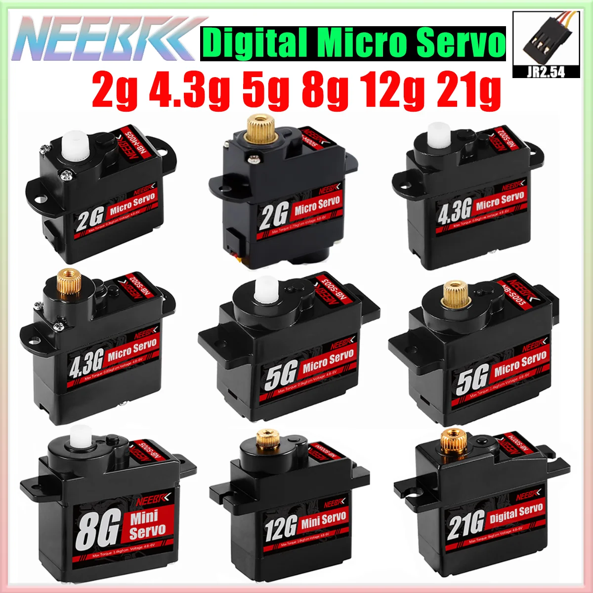 NEEBRC 2g 4.3g 5g 8g 12g 21g Digital Micro Servo for RC Plane Drone Mini Car Helicopter Fixed-wing Wltoys K969 K989 XKS X450