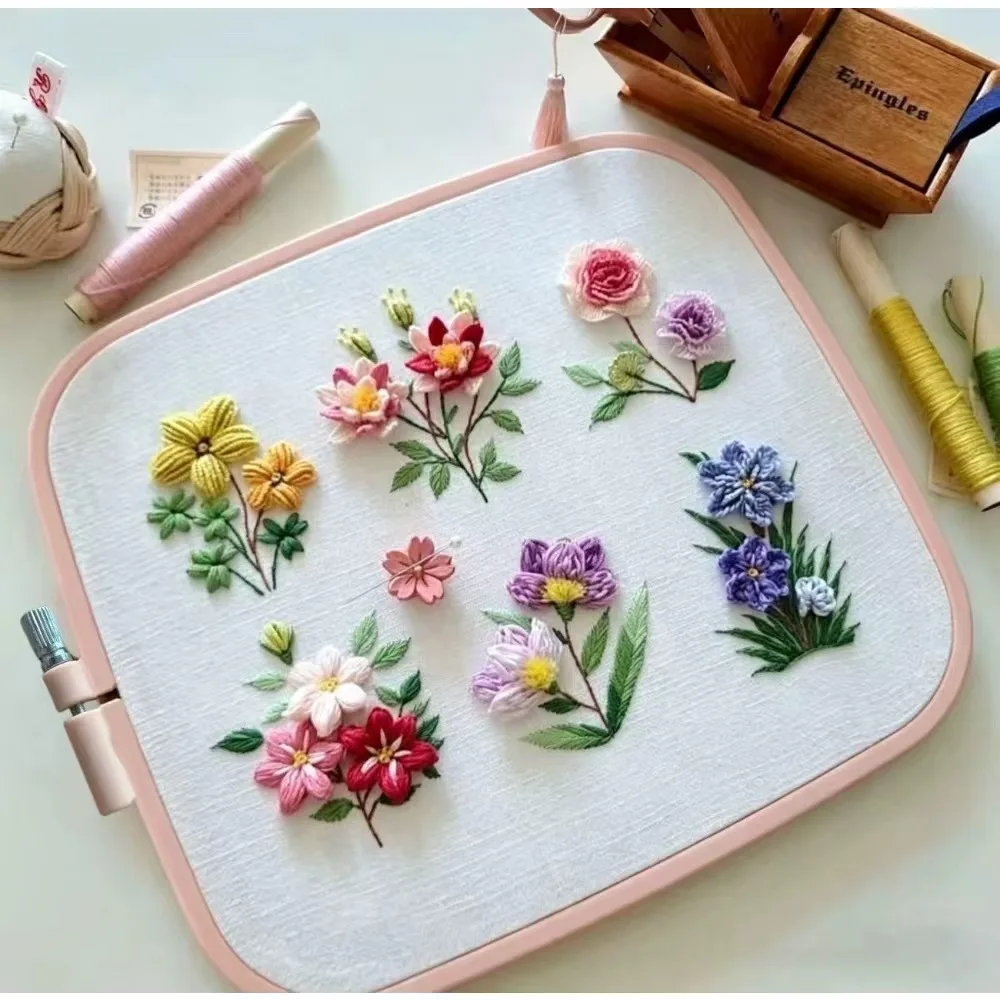 1 juego de kits de bordado 3D con pequeñas flores, kit de bordado DIY para principiantes - Incluye 13 puntadas únicas, con video tutorial.