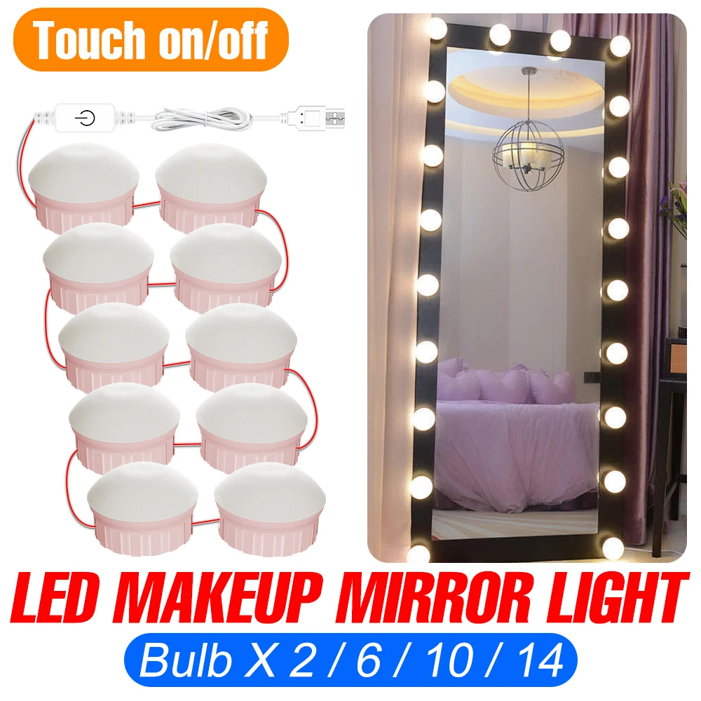 

Bathroom LED Mirror Light Hollywood Makeup Lamp USB Vanity Mirror Bulb Dressing Table Cosmetic Lamp Indoor Dimmable Wall Light