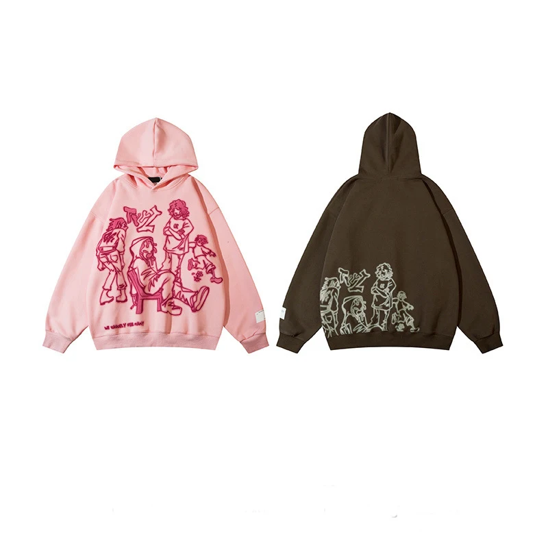 2023 Y2K Streetwear Pink Hoodie Sweatshirt Funny Cartoon Graphic Hoodie Autumn Harajuku Anime Hooded Pullover Hip Hop Hipster