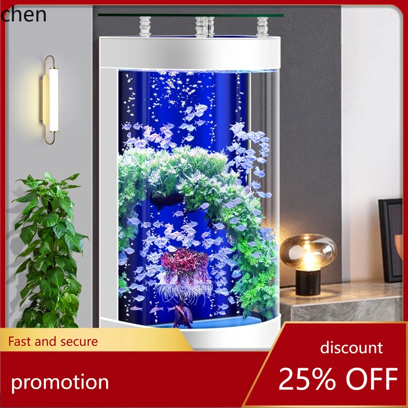 

HT New Fish Tank Living Room Small and Medium Floor Tank Aquarium Ecological Semi-Circular Fish Tank No Water Change Needed