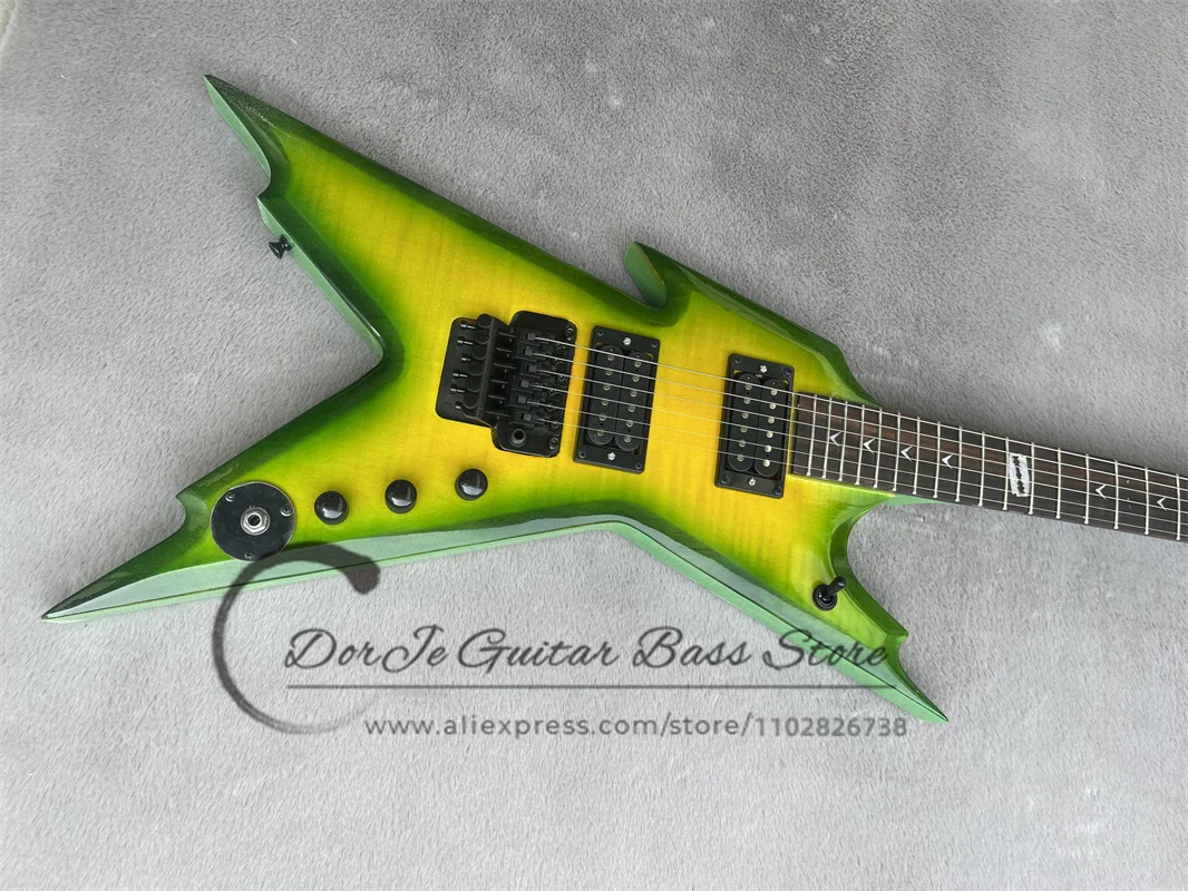 Pre-sale Green electric Guitar Flamed Maple Top Mahogany body Maple Neck Vibrato Bridge Black Tuner HH pickup De Guitar