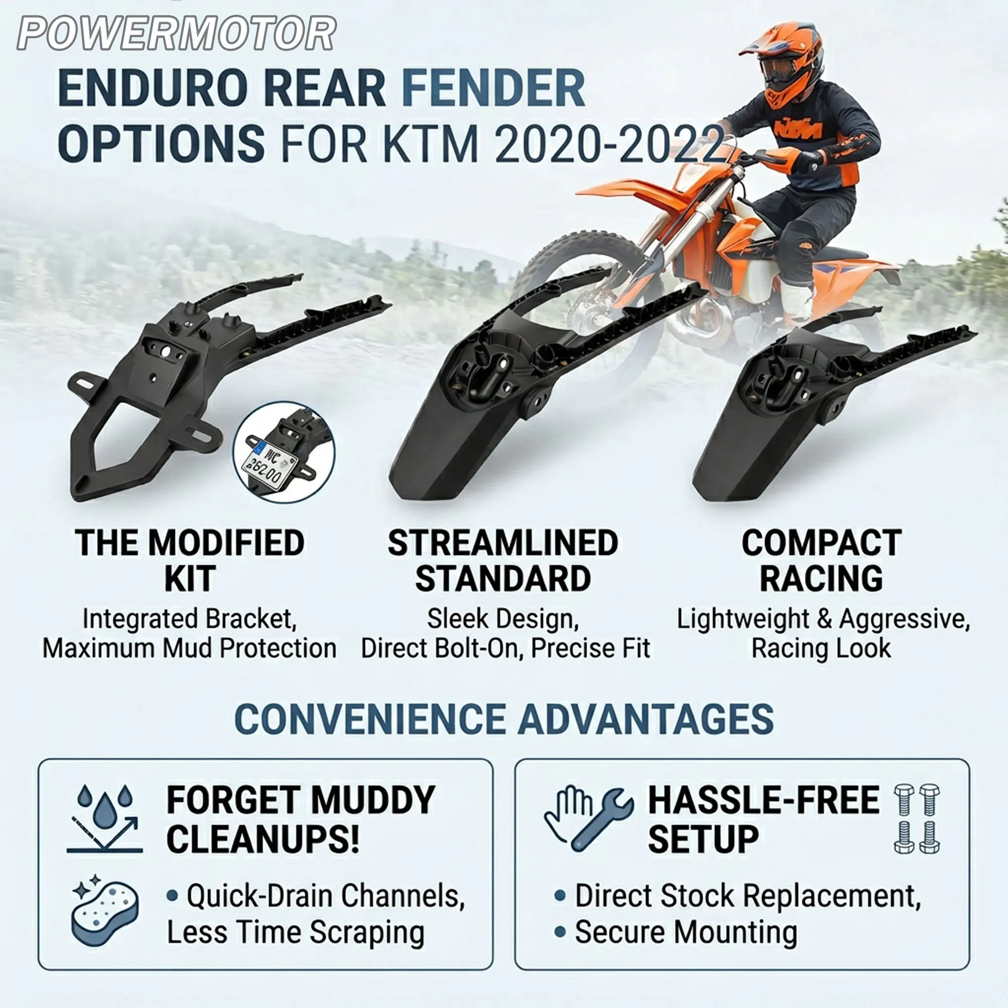 

DirtBike Motorcycle Rear Fender Modified For KTM SXF EXC XCW XCF 2020-2022 Enduro Motocross Mudguard License Plate Bracket Parts