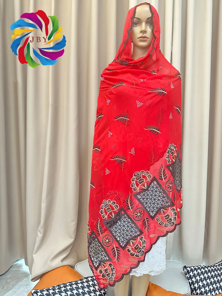 

New African Women High Quality Chiffon Scarf Embroidery Muslim Women Hijab Economic Scarf Chiffon 200*100 New African woman