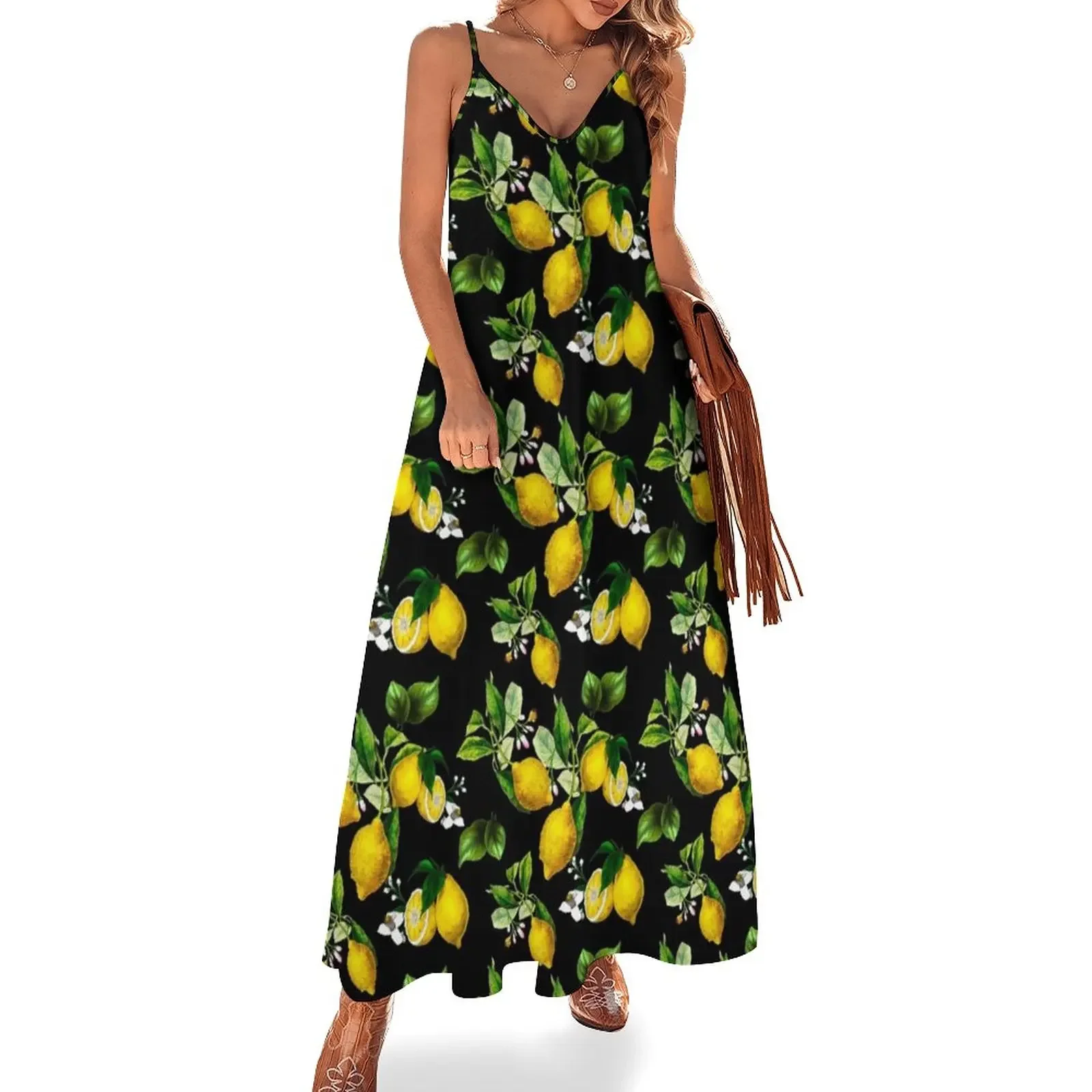 

Citrus,lemons,vintage art Sleeveless Dress Beachwear prom clothes