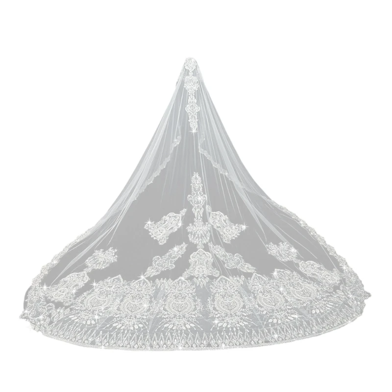 Long Tulle Bridal Veil with Embroidery Details Exquisites Beautiful Women Veil  for Special Occasion DropShip