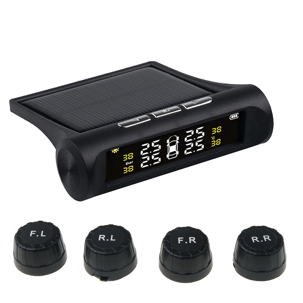 Car TPMS Tyre Pressure Monitoring System Solar Power Digital LCD Display Auto Security Alarm Systems Pressure External Sensor