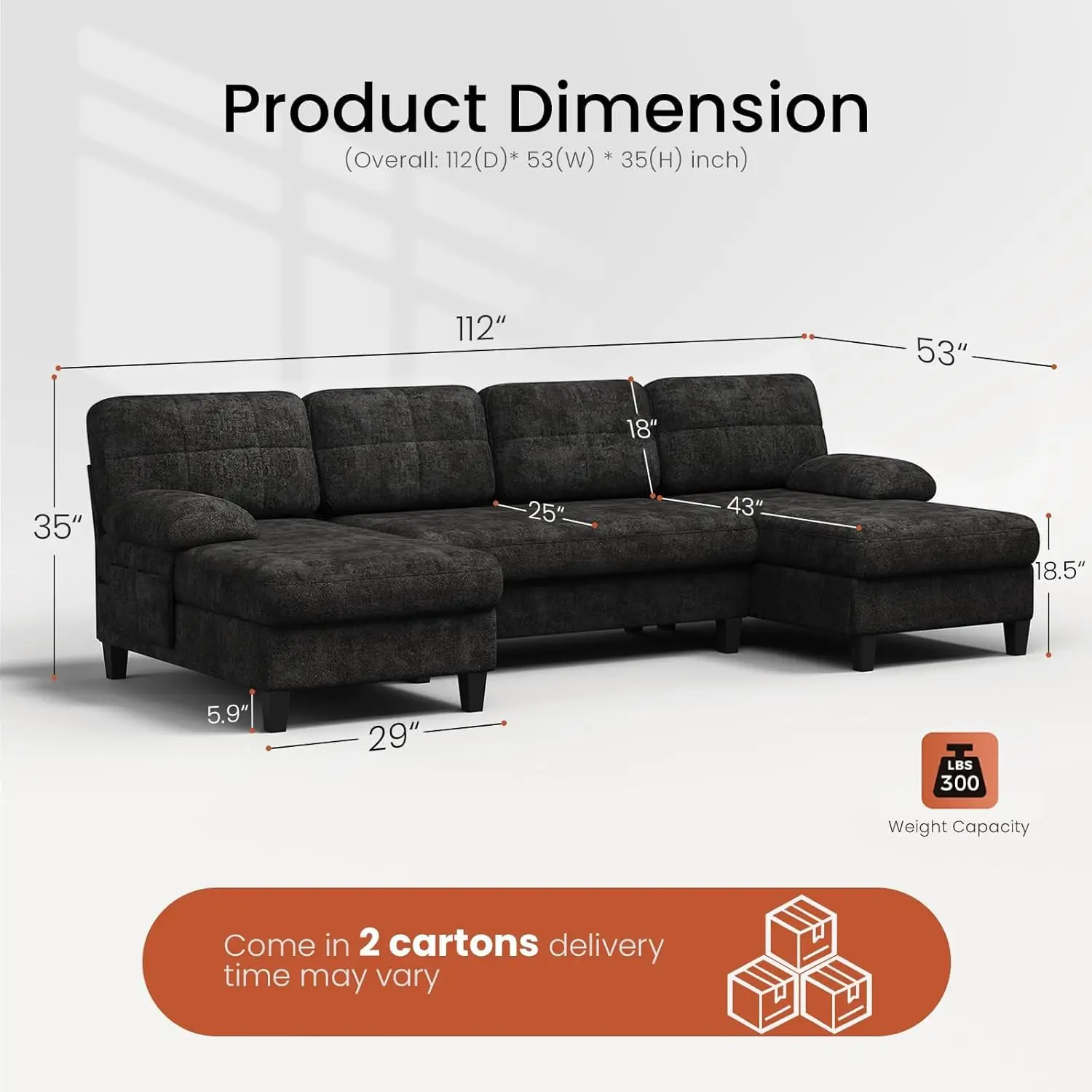 U-Shaped Sectional Couch for Living Room, 112
