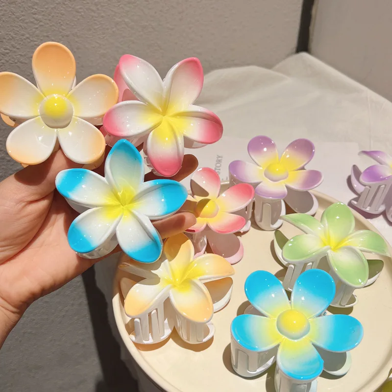 Sweet Gradient Colorful Egg Flower Hair Clip Claws Ponytail Clips Hawaiian Beach Wedding Party Hairpins Beach Vacation Headwear