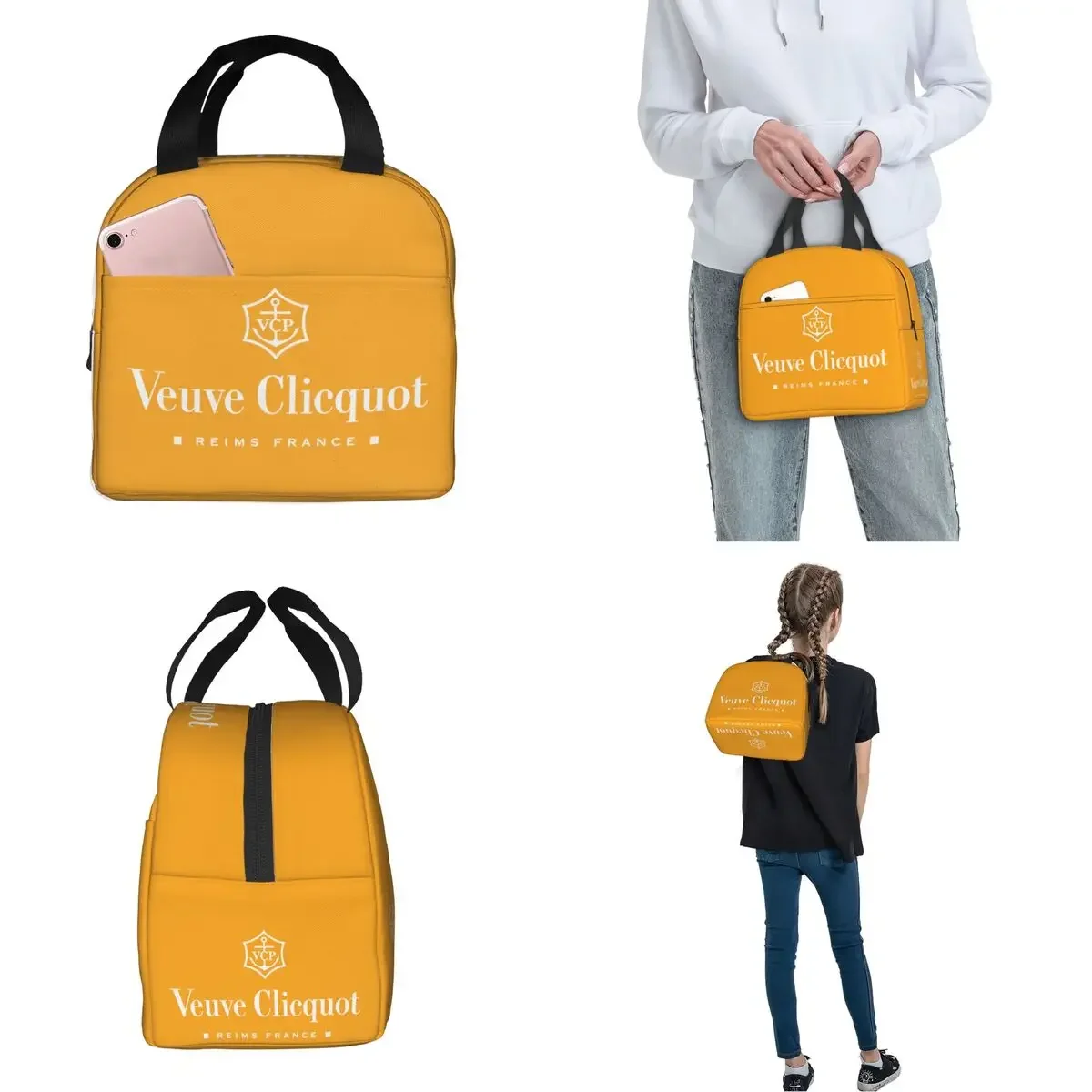 Champagne Orange Black White Insulated Lunch Bags Cooler Bag Meal Container Veuves Clicquots Leakproof Tote Lunch Box School