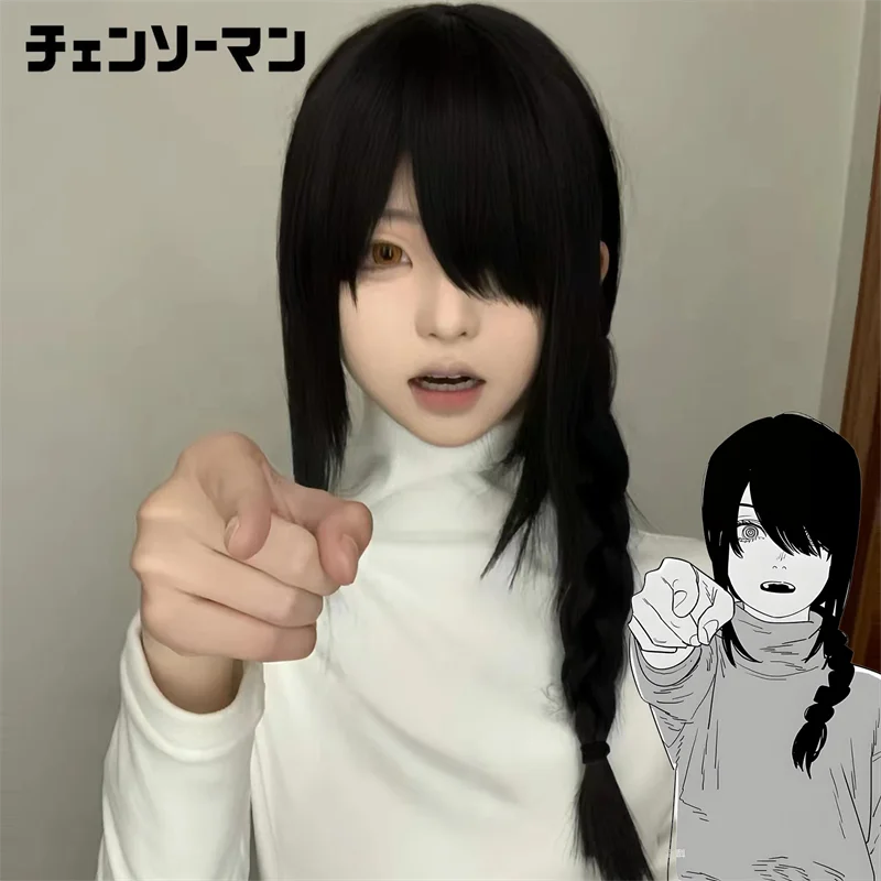 أنيمي بالمنشار رجل Nayuta الكبار شعر مستعار تأثيري أسود طويل جديلة الشعر مقاومة للحرارة بيروكات صناعية هالوين كرنفال الدعامة