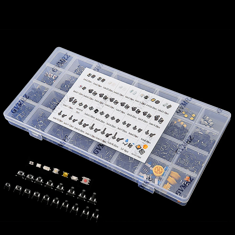 620PCS 32 Values Tactile Push Button Switch SMD Micro Momentary Tact Switch Assortment Kit for Car Remote Control with Box