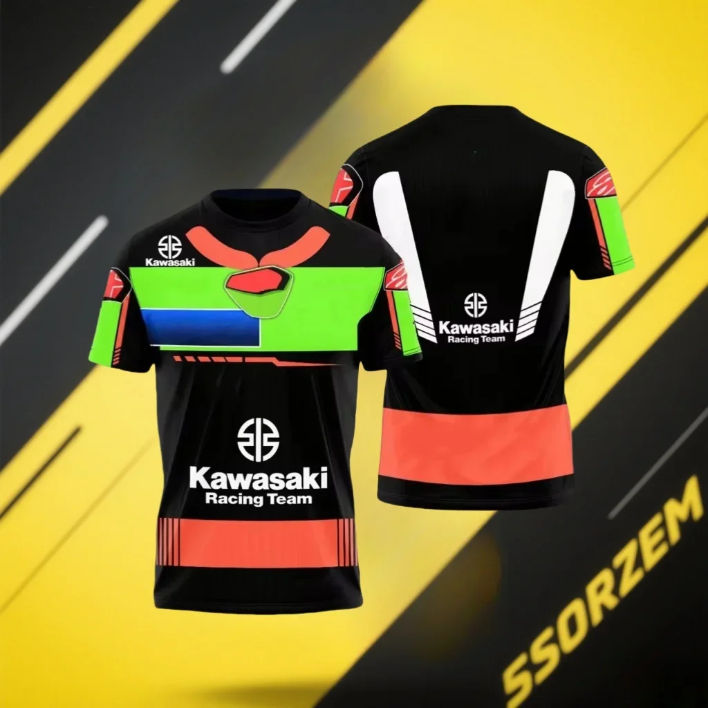 

Kawasaki Motorcycle Racing Team Men T-shirt Summer Short Sleeve Women Oversized Clothing 2024 New Fashion Children Tee Tops