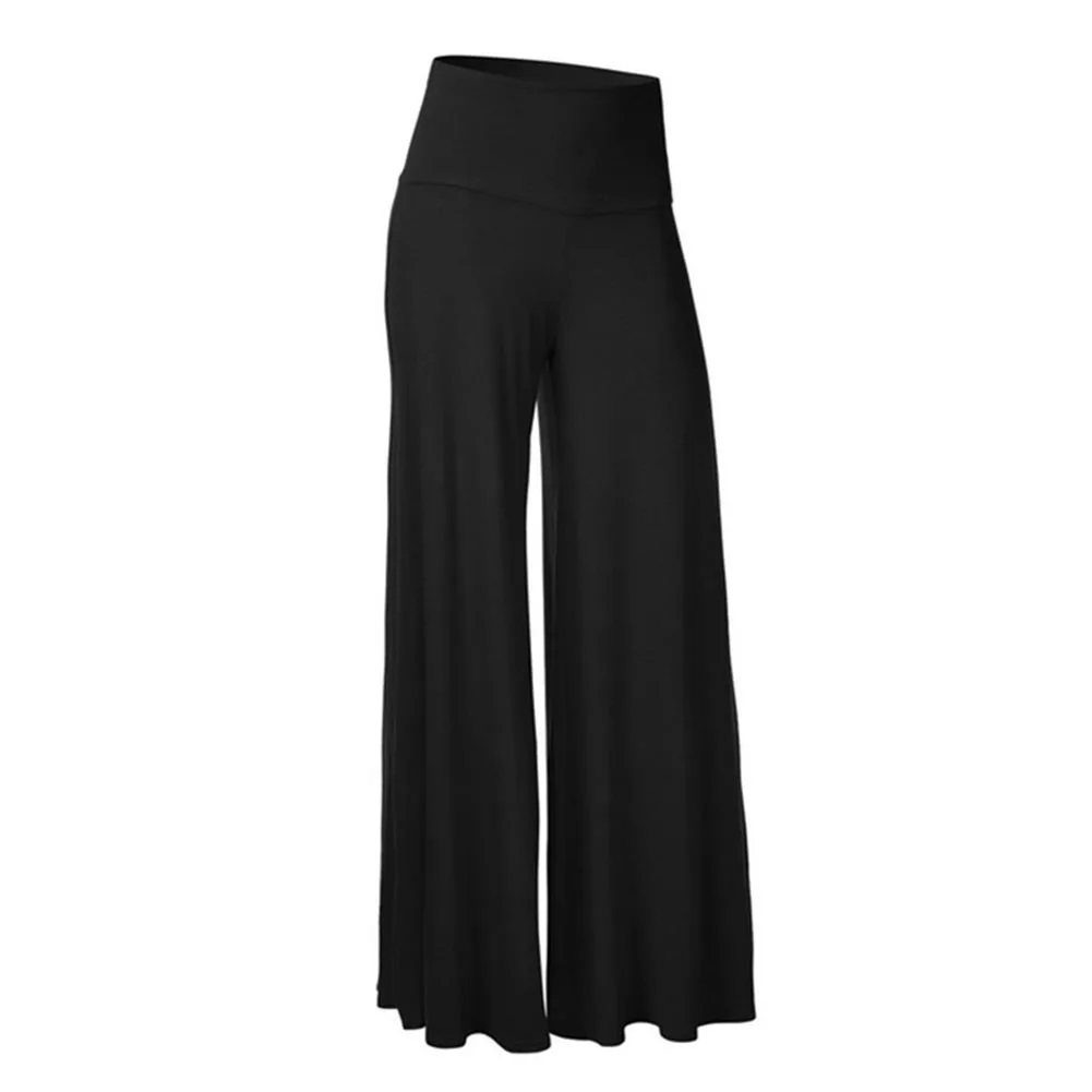 Women'S Wide Leg Pants 2021 Fashion Loose Stretch High Waist Wide Leg Long Pants Palazzo Chiffon Solid Hot Trousers