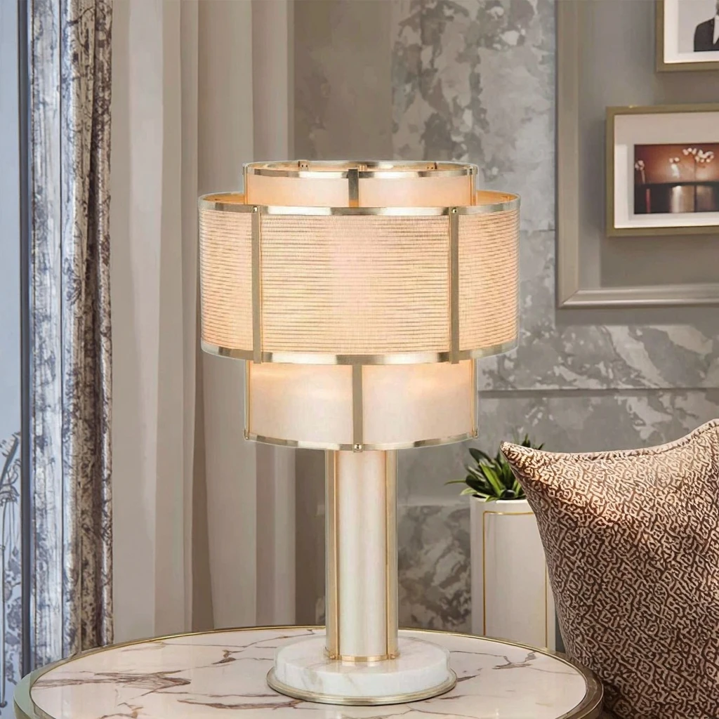 

New Danish Yellow Travertine Table Lamp Designer Vintage Style Living Room Sideboard Premium Feeling Bedroom Bedside Lamps