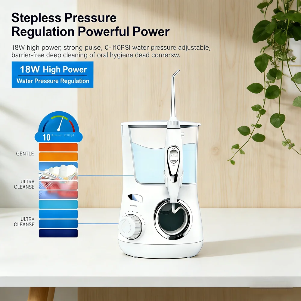 

Электрический ирригатор для полости рта с 10 режимами регулировки и 5 сменными насадками для домашнего использования