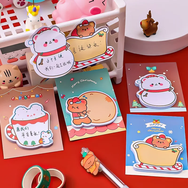

8Pcs/Lot Kawaii Cartoon Christmas Bear Post Sticky Notes Cute Bear Sled Snowmen Memo Pad School Office Pasted Notebook Gifts