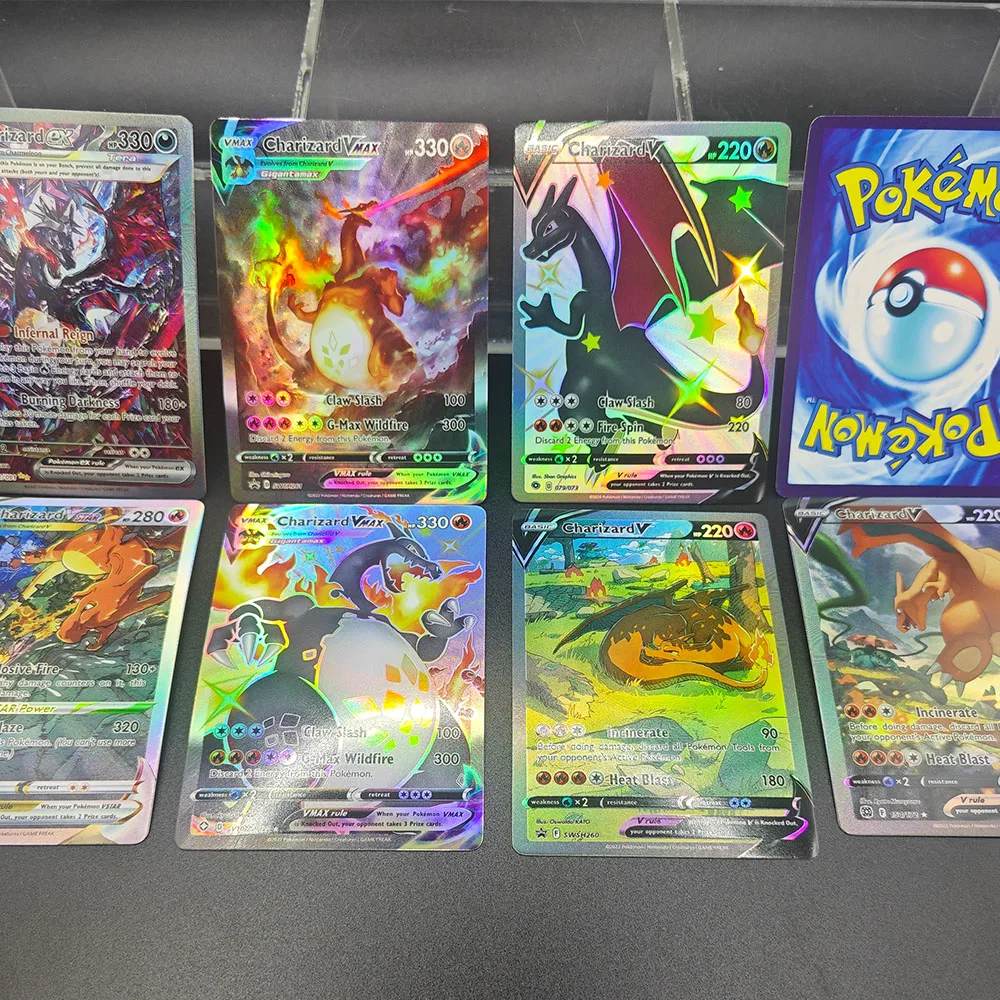 English PTCG Cards Collection DIY Handmade Boy Charizard VSTAR Pocket Monsters Laser Card Exquisite Student Holiday Gift