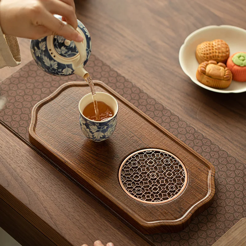 Walnut Colored Tea Tray, Small Dry Brew Tray, Whole Piece Household Tray, Simple Chinese Tea Set, Tea Making Table