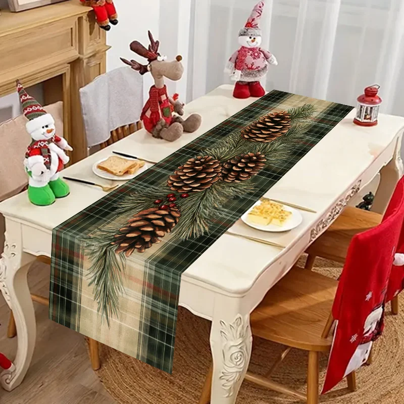 Vintage Pinecone Table Runner A Pinecone Plaid Table Runner In Vintage Style, Featuring Pinecone Patterns, Suitable For Use As A