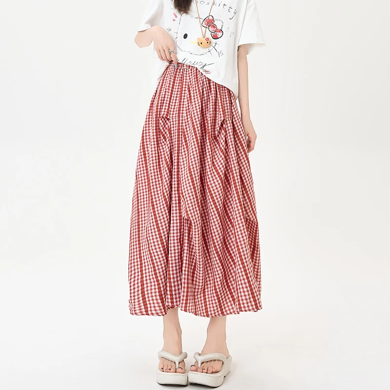 

Женские клетчатые юбки нестандартной формы, летние эластичные свободные плиссированные длинные юбки с высокой талией, модные Y2k, повседневные праздничные юбки трапециевидной формы, женские