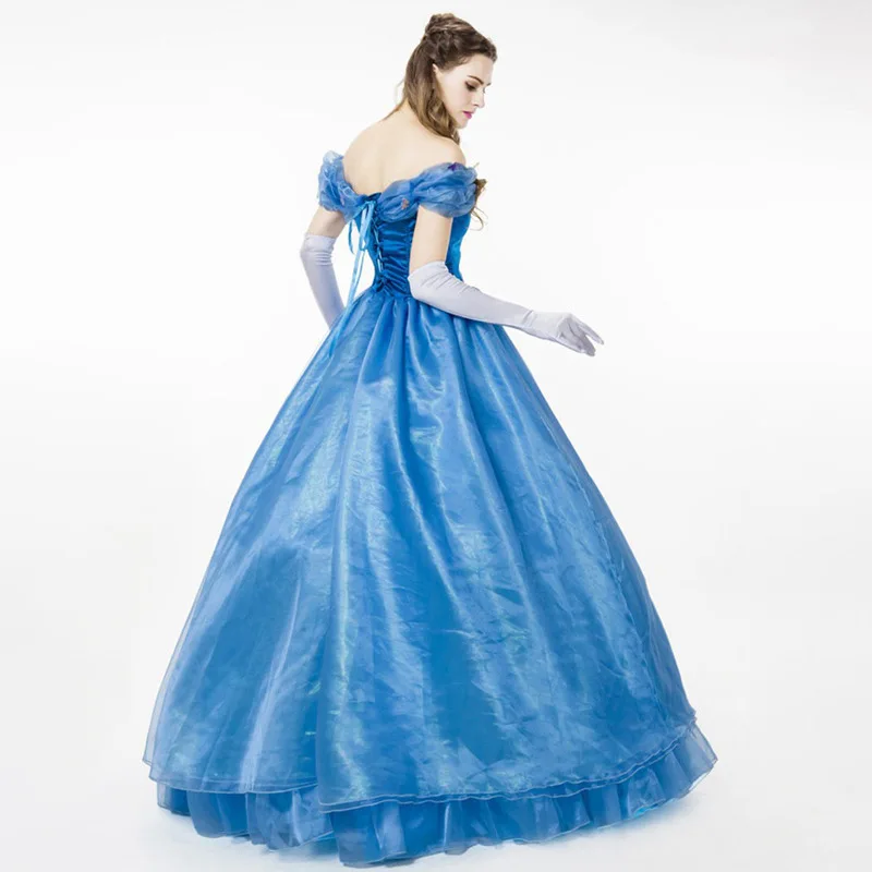 Adult Women Cinderella Costumes Cosplay Blue Princess Dresses Halloween Ball Gown Princess Clothing Carnival Role Playing Dress