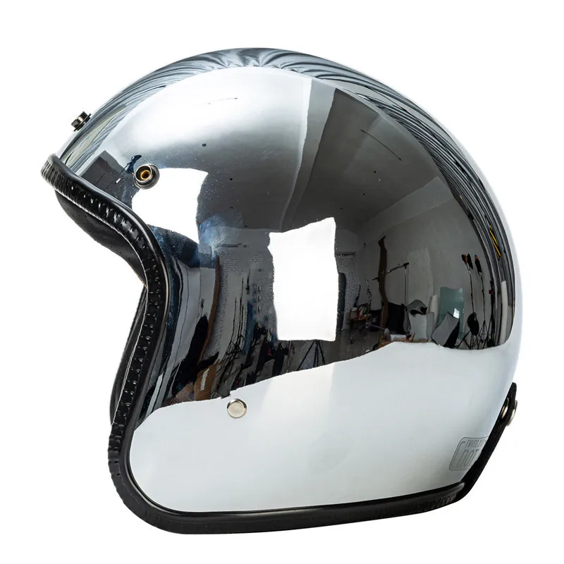 Open Face Motorcycle Helmet Vintage Kask Capacete Chrome Silver Retro Casque Mirror Pilot Jet Moto 3/4 Half Casco DOT Certified