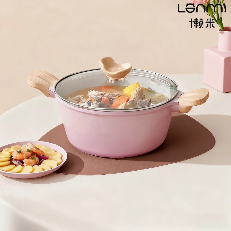 

LANMI Maifan Stone Non-Stick Soup Pot Double-Ear Induction Cooker Gas Universal Stew Pot Congee Cooking Noodle Pot 24CM