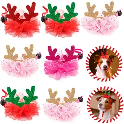 Fahion Christmas Dog Hat/Cap Deer Horn Hat Cute Costume Sequin Tiara Decorate Dog Cat Headwear Cosplay Party Gift Dog Supplies