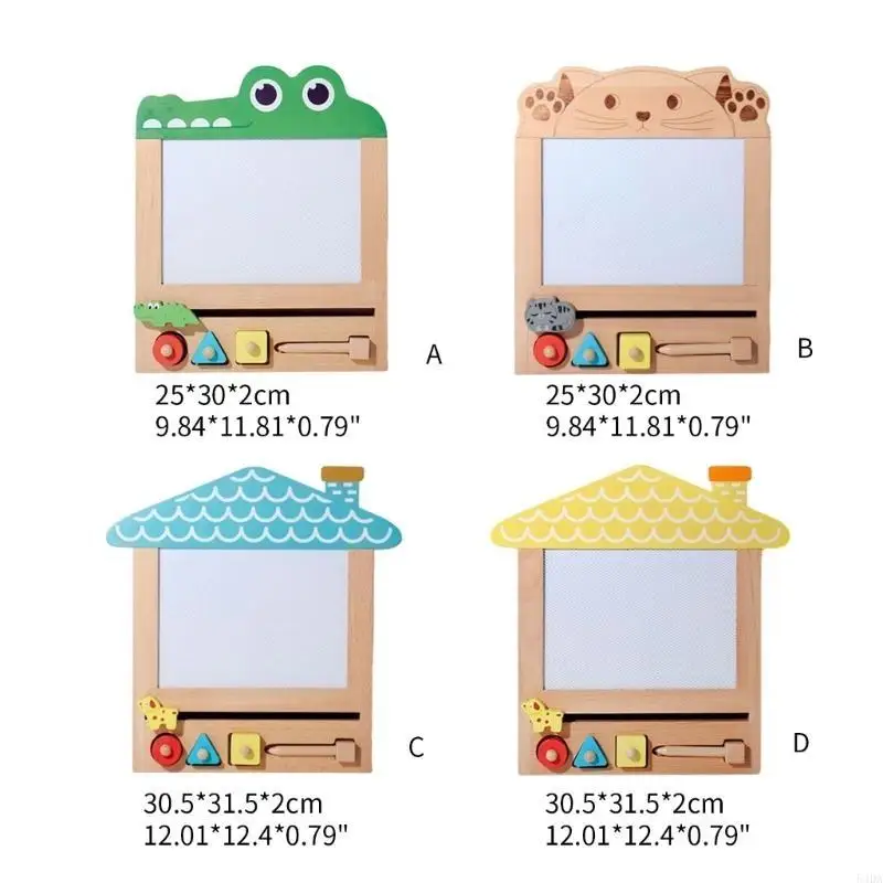 54DA Houten tekentafel speelgoed voor kinderen Magnetisch schilderbord met vormzegel en pen Vroeg leren Graffiti speelgoed voor