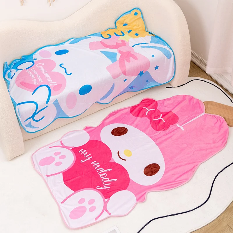 Cartoon Model Summer Air Conditioner Blanket Kawaii Kuromi My Melody Cinnamoroll Hangyodon Girl Ice Silk Blanket