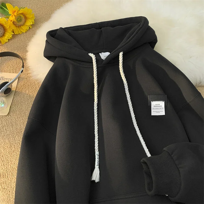 Autumn New in Solid Color Hooded Sweatshirts For Men Y2K Streetwear Appliques Hoodies Women Oversized Fleece Pullover Hoody