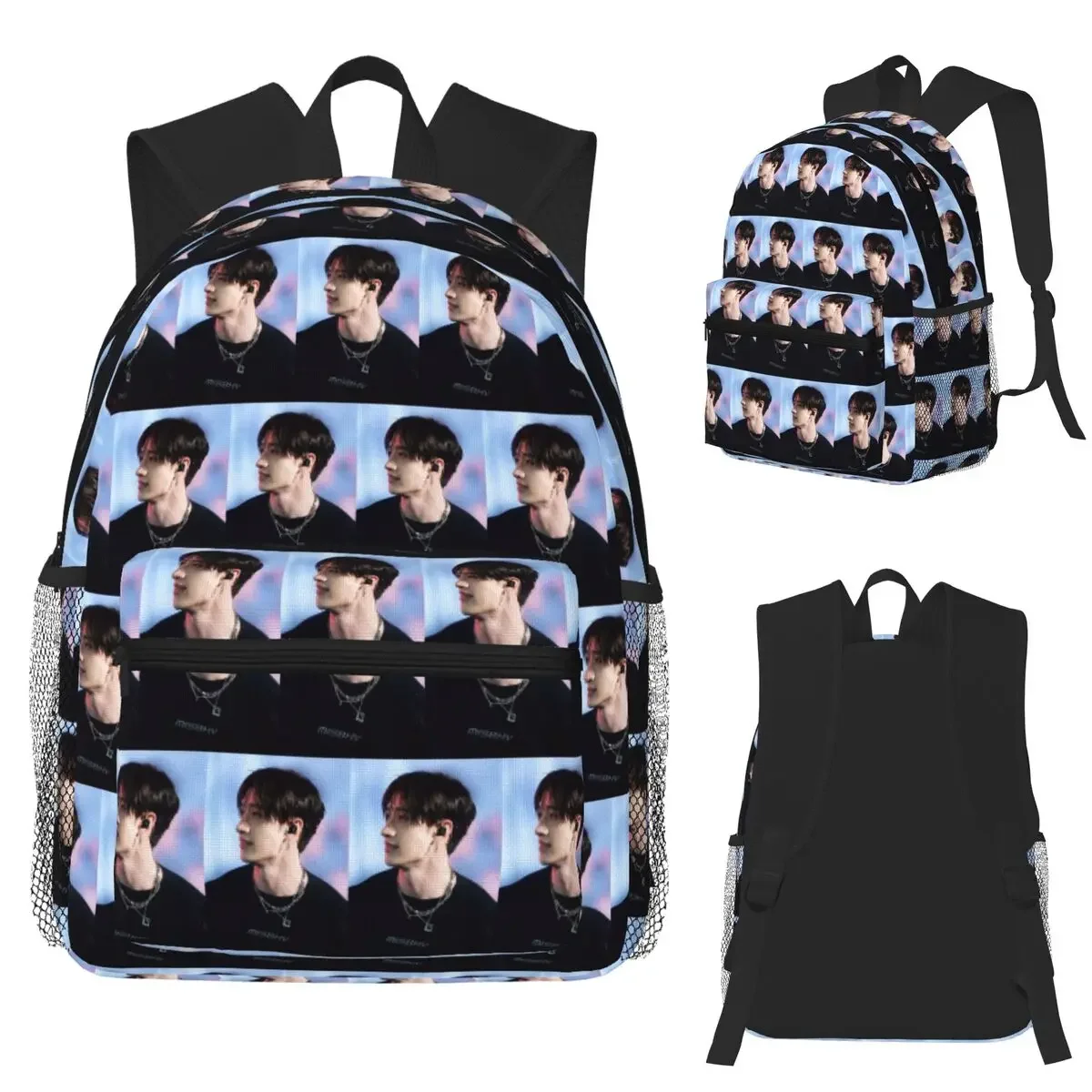Cartoon Bang Chan KPOP  Student Backpack School Bag Hiking Travel Daypack for Men Women Fashion Bookbag Shoulder Bags