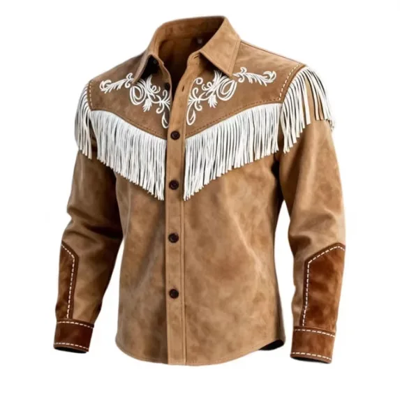 Unique Design Brown Tassel Leather Velvet Jacket Spring Summer Vintage Style Fashionable Streetwear Top