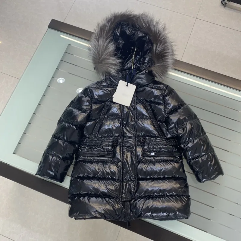 Autunno e inverno ragazza collo di pelliccia di volpe con cappuccio lungo piumino Y2K giacca Casual caldo carino abbigliamento moda comfort cappotto per bambini