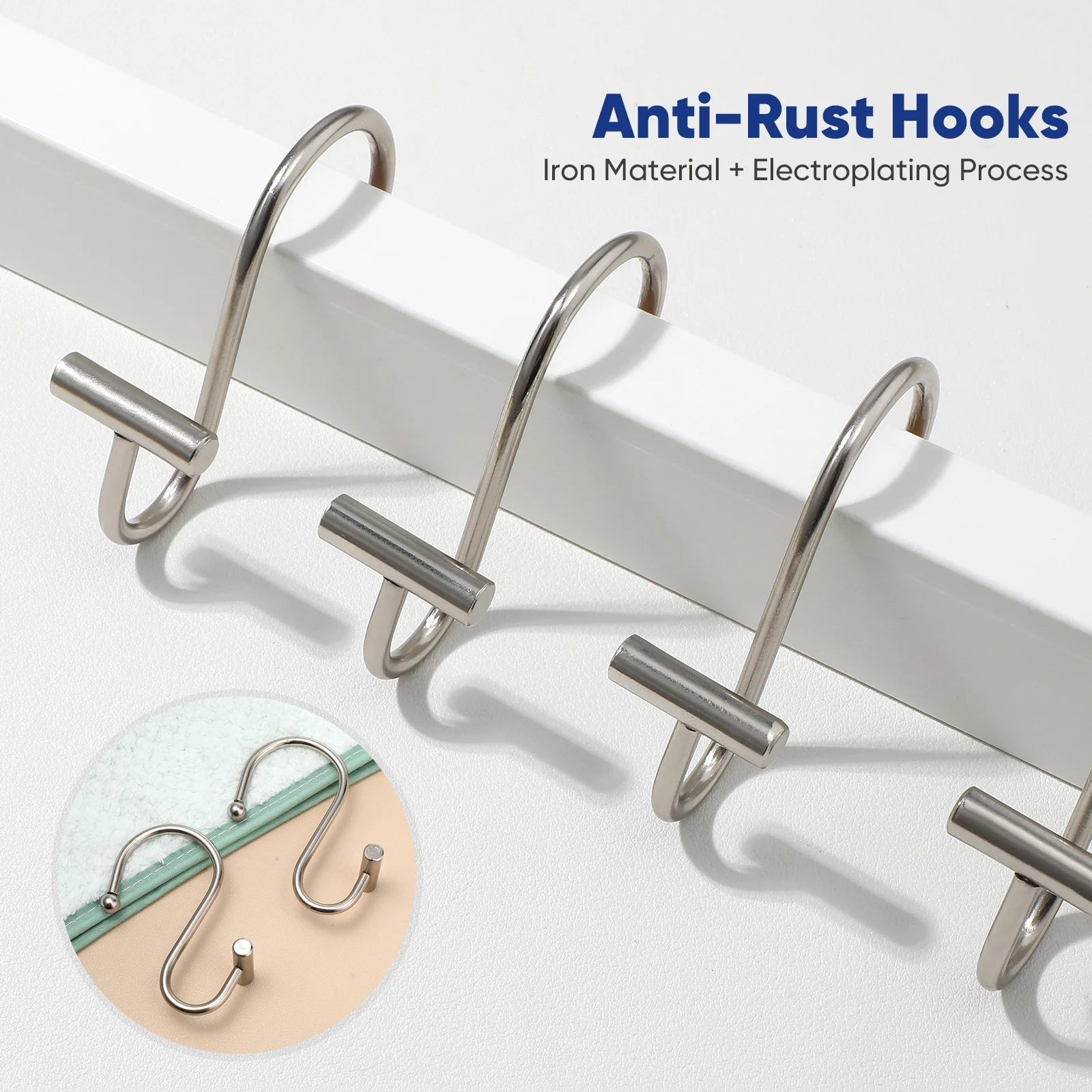 

12Pcs Versatile S Hooks Durable White Nickel Shower Curtain Hooks Strong Load Bearing Multi Use Bathroom Kitchen