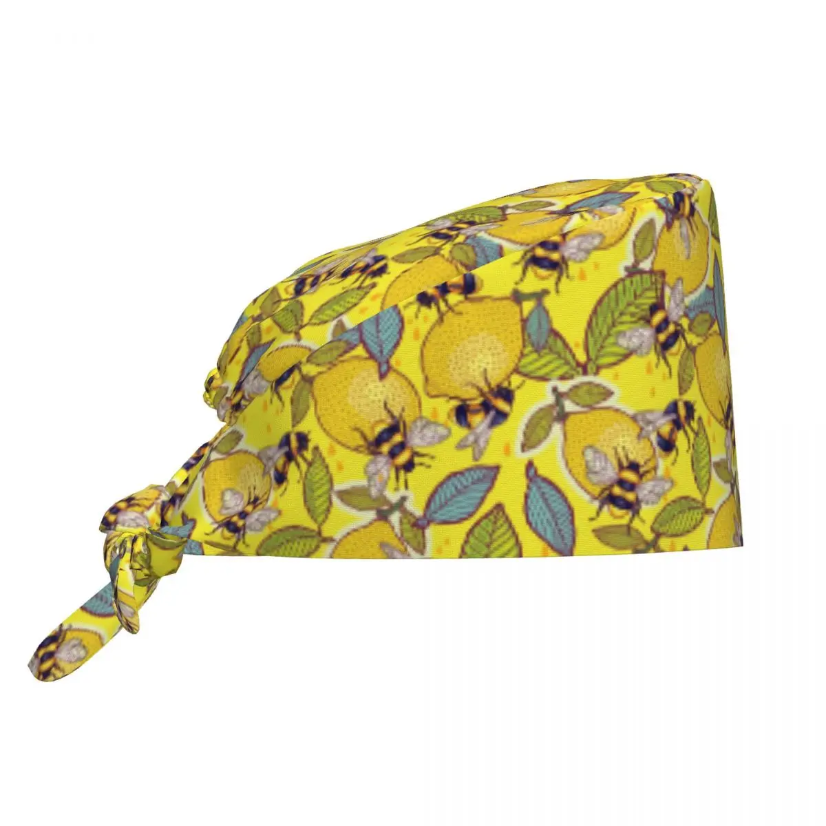 

Custom Yellow Lemon Bee Garden Scrub Hat Surgical Scrub Caps Nurse Medical Cap Botanical Art Citrus Fruit Work Scrubs Hat