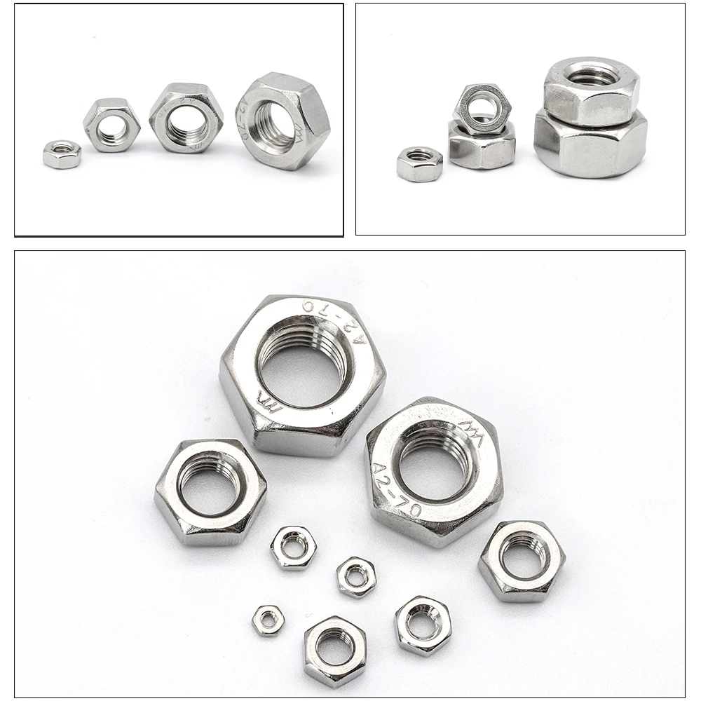 NINDEJIN 1-55pcs Metric Left Hand Threaded Hex Nuts M4 M5 M6 M8 M10 M12 M14 M16 M18 M20 M24 Stainless Steel Allen Nuts DIN934