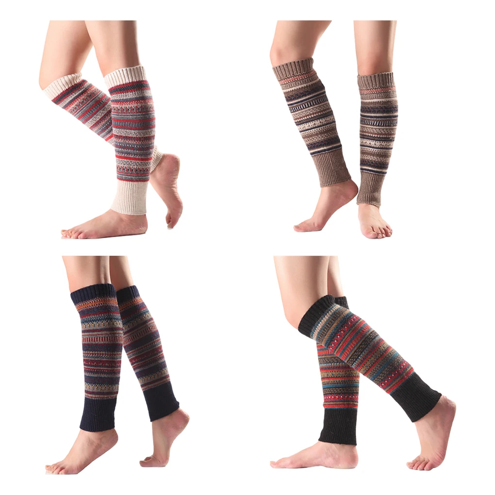 

Новинка 2025, зимние длинные вязаные чехлы до колена, вязаные крючком женские гетры, леггинсы, теплые полосатые рождественские гетры на бедрах Pierna Mujer