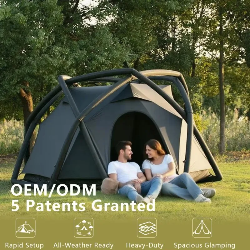 #￥Waterproof Windproof Air Glamping Tent 4/6 Person Inflatable Camping Tent with Pump