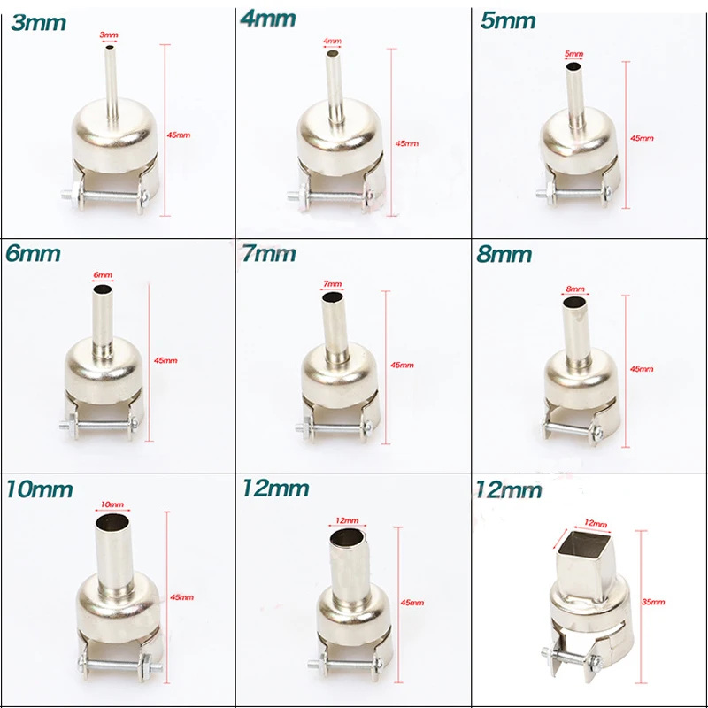 2Pcs 850 Series Universal Hot Air Gun Nozzle and Welding Typhoon Nozzle for Hot Air Gun 852D 852D+ 950 850A Nozzle Welding Tools