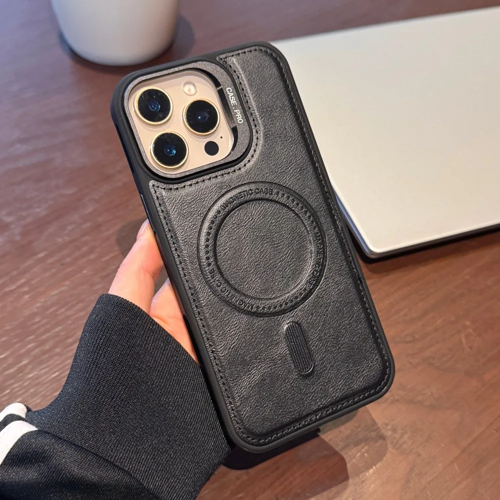 عدسة مغناطيسية غير مرئية بشريط جلدي مناسبة لهاتف iPhone 11-16 Promax غطاء حماية، شامل ومضاد للسقوط