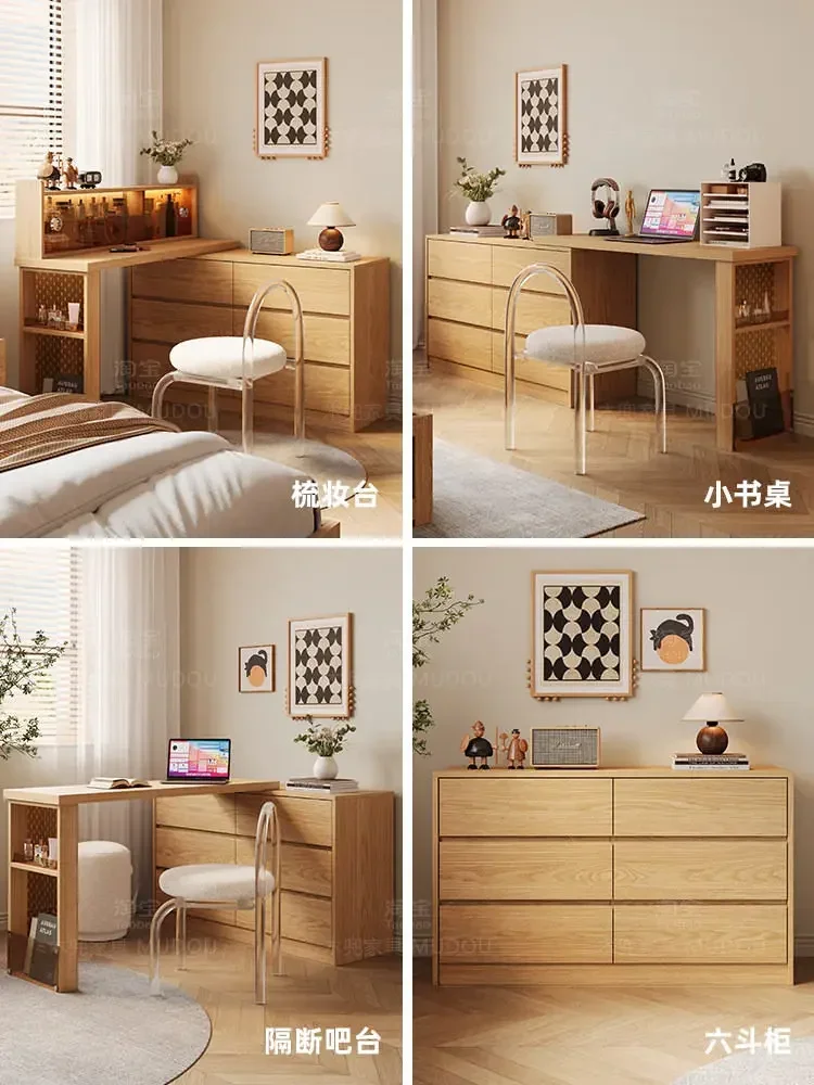 DSA solid wood dresser integrated master bedroom dresser log wind desk makeup bedside cabinet