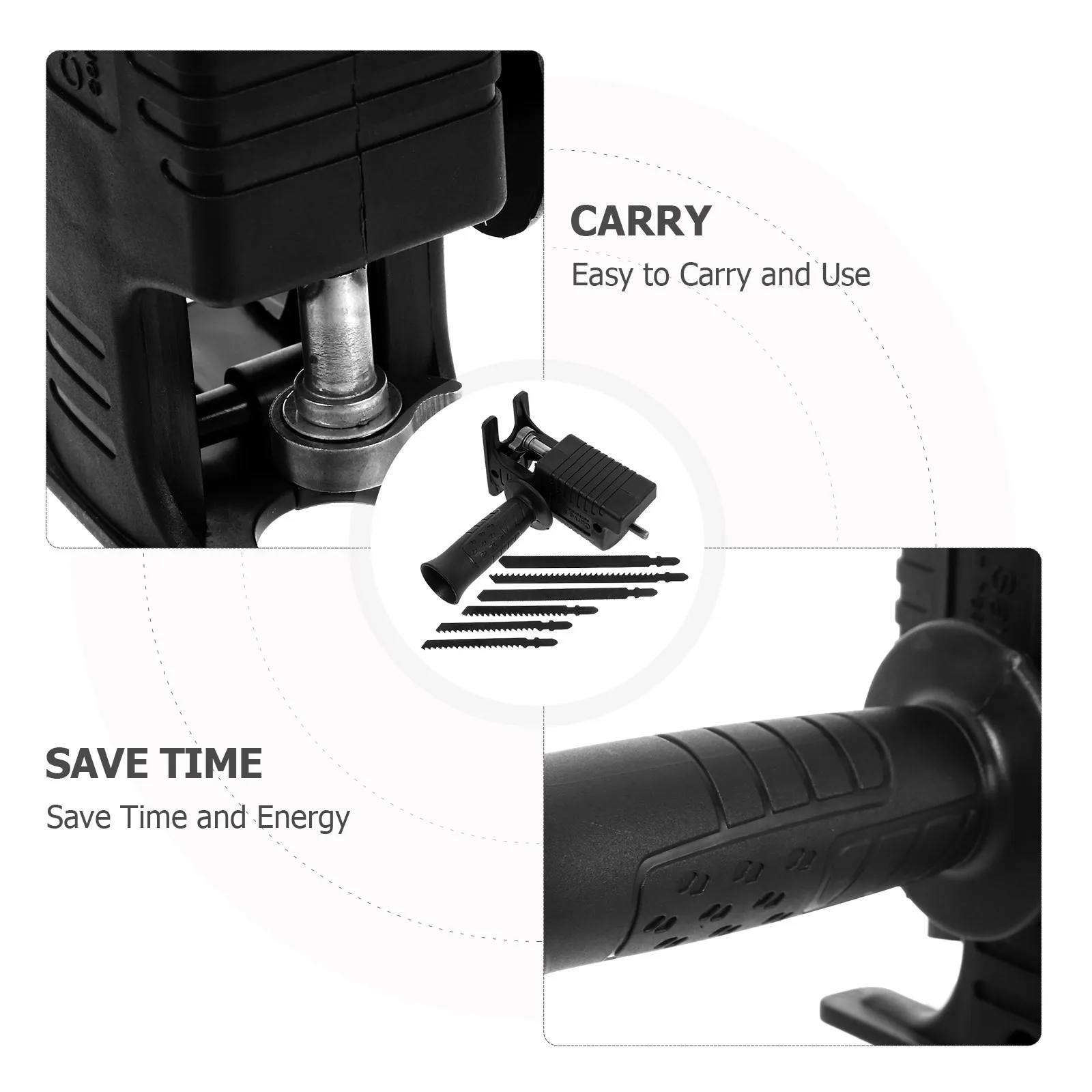 7 Piece Set Electric Drill Conversion Saw Black Portable Reciprocating Attachment Blade Adapter Kit Woodworking Tools